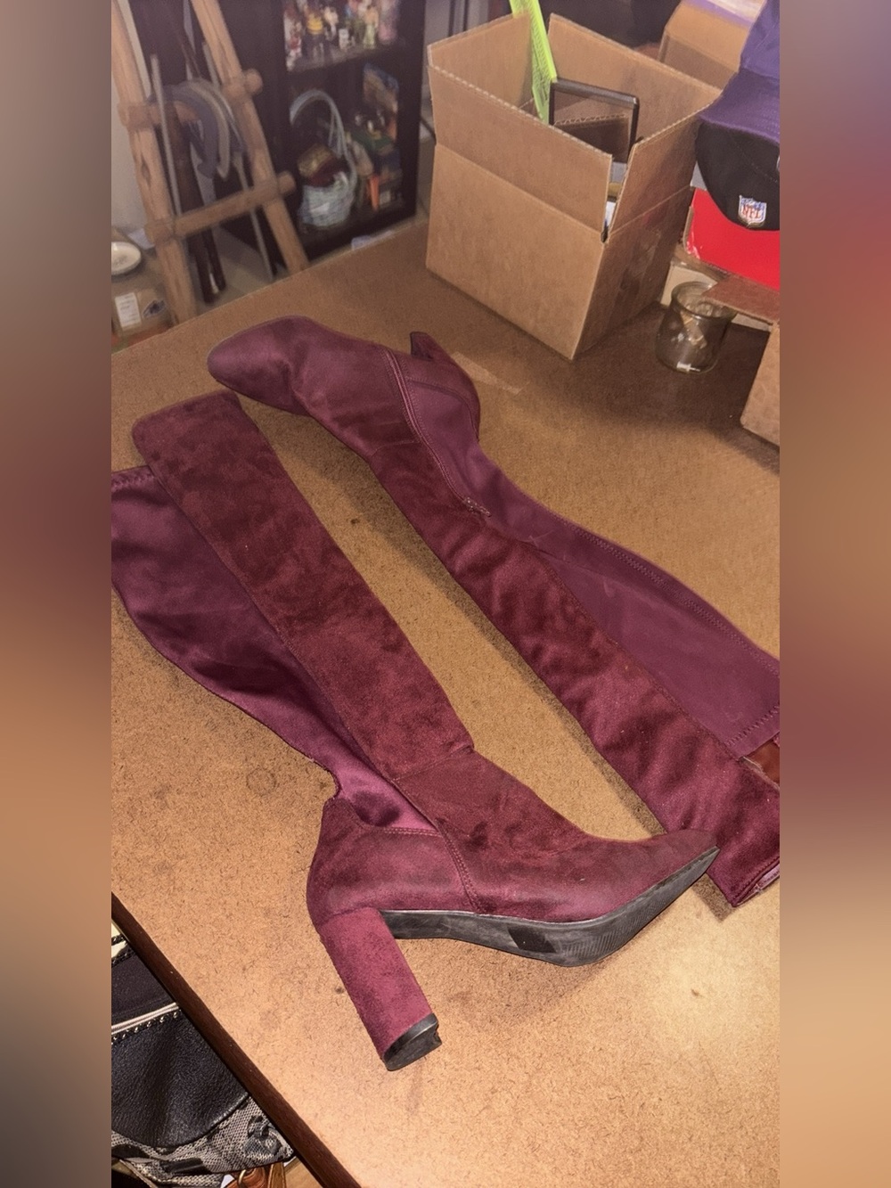 Women's Over-the-Knee Block Heel Boots - Burgundy